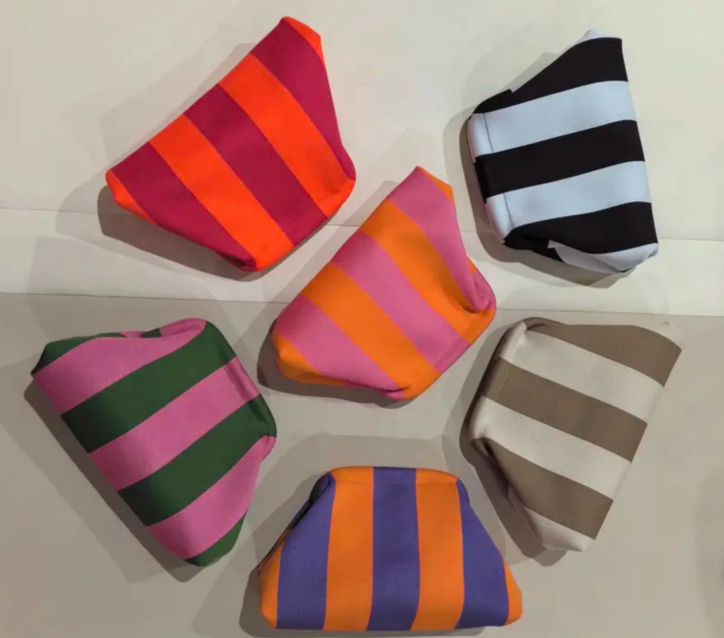 Clutch ~ Striped Makeup Bag ~ Orange & Hot Pink