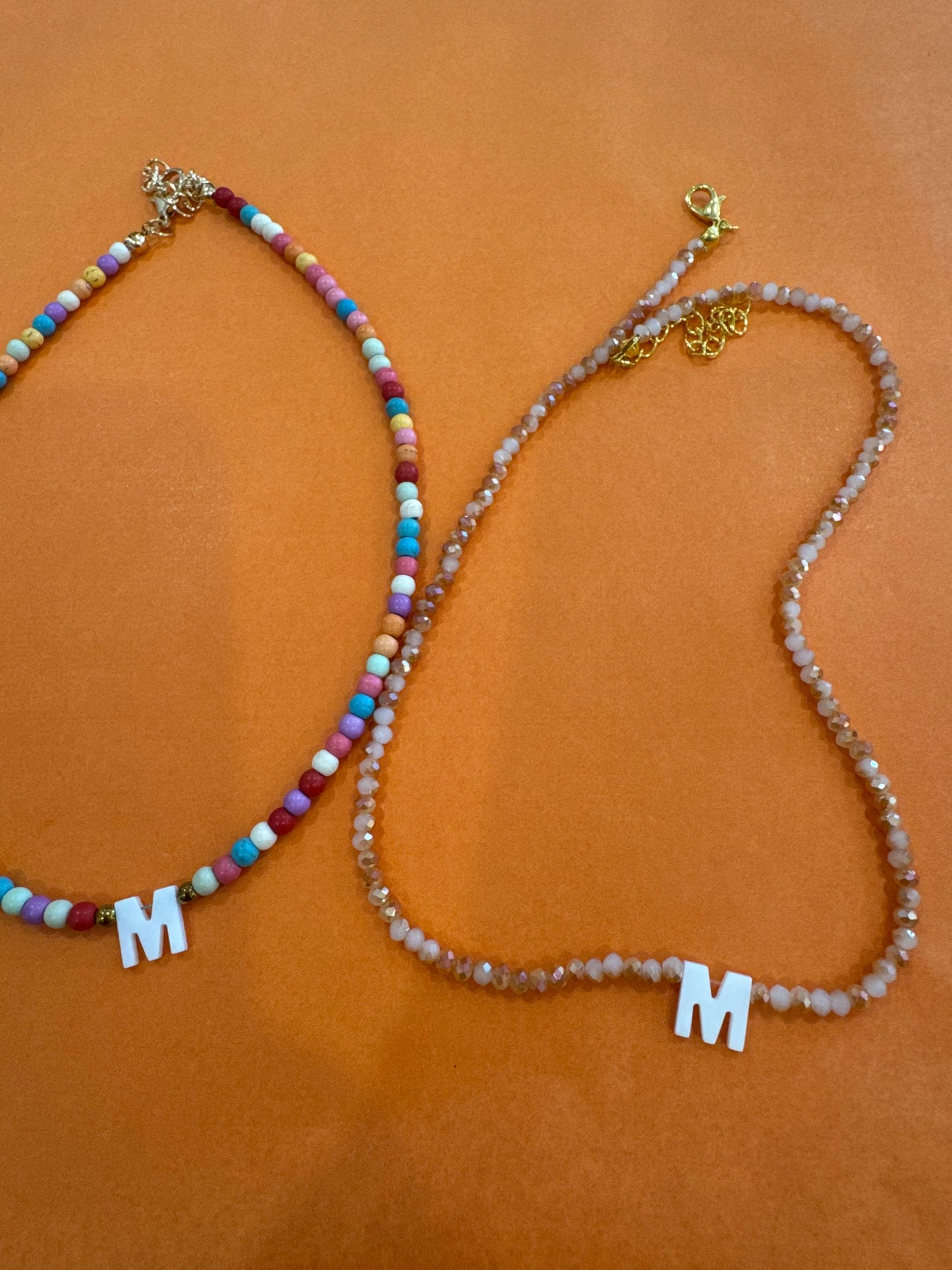 Beaded Initial Necklace ~ Natural