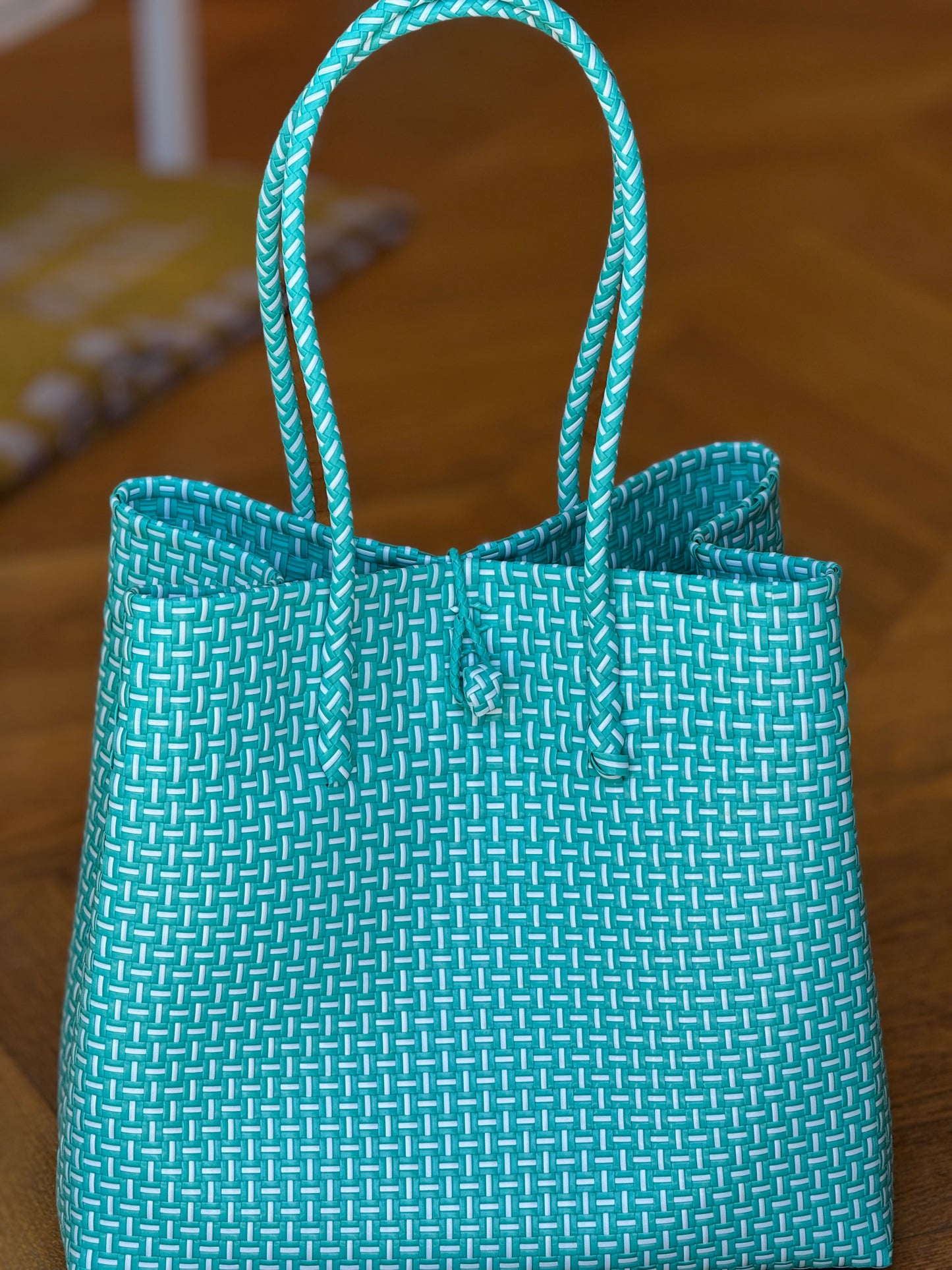 Recycled Plastic Basket~ Seafoam Green/White
