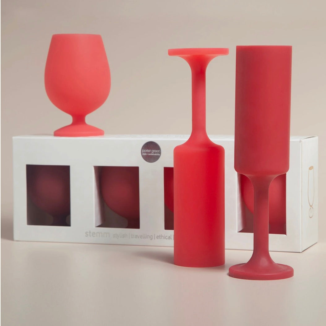 Porter Green Silicone -Cranberry/Red Champagne Flutes