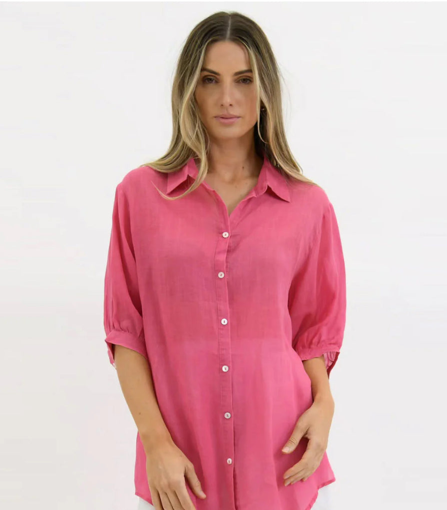 Athena Watermelon Linen Blouse