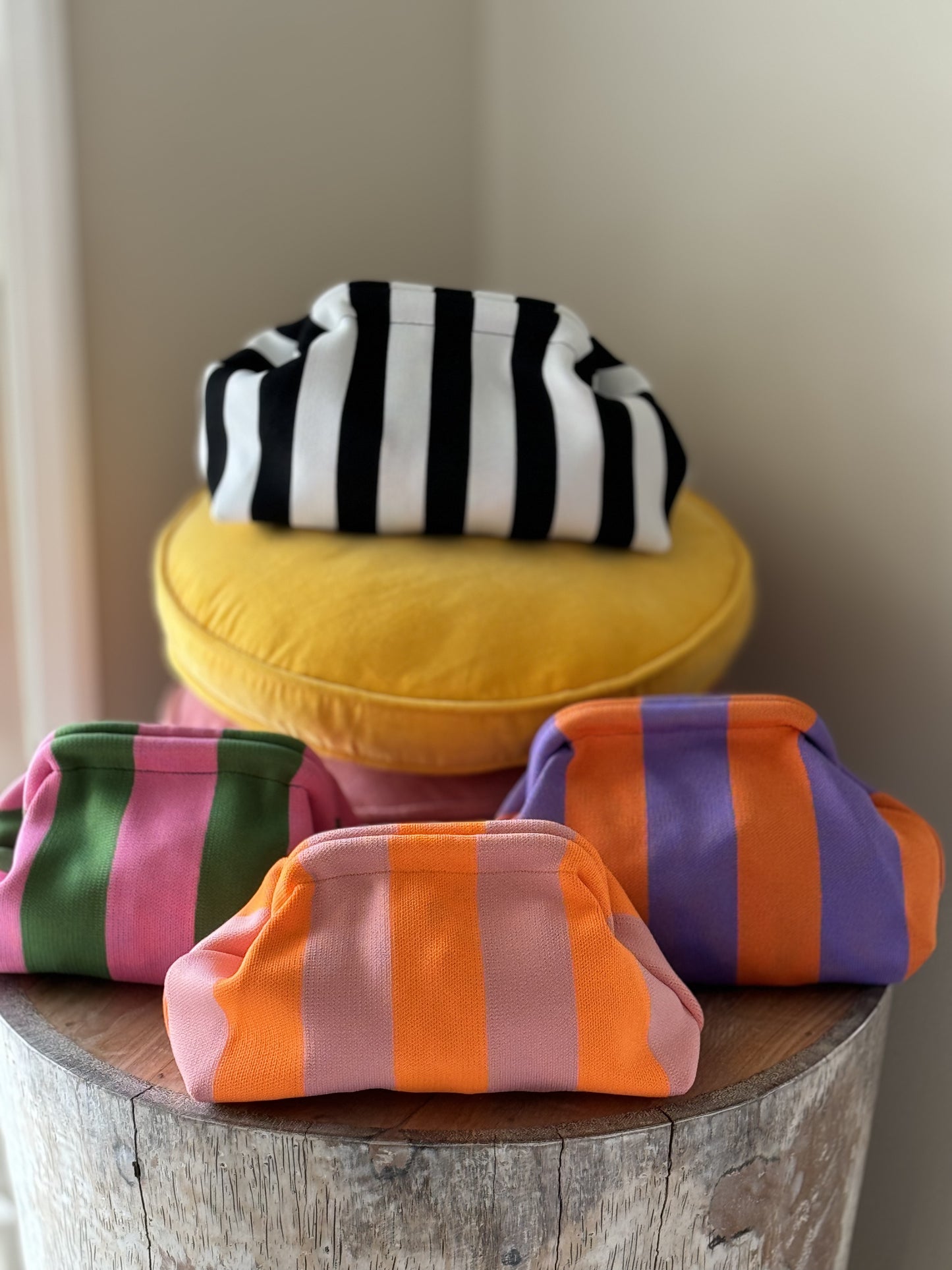 Clutch ~ Makeup Bag ~ Green/Pink Strip