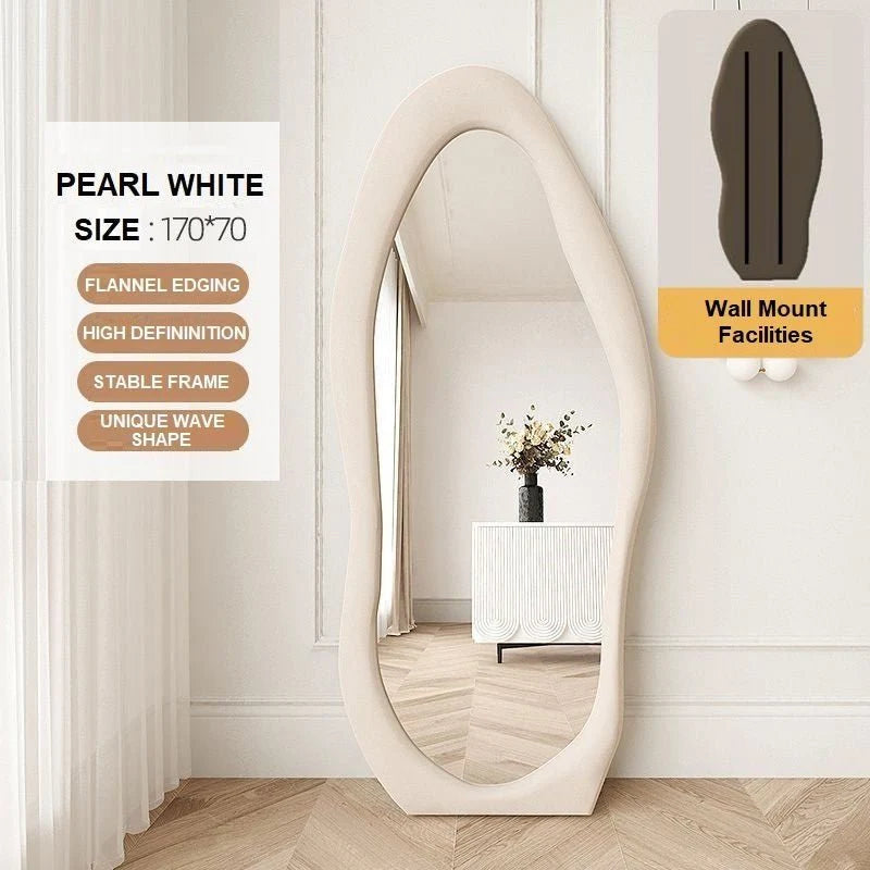 Standing Maiden Mirror Full Length 1.7m Aesthetic Full Size Floor Mirror Bedroom Creative Modern Pearl White