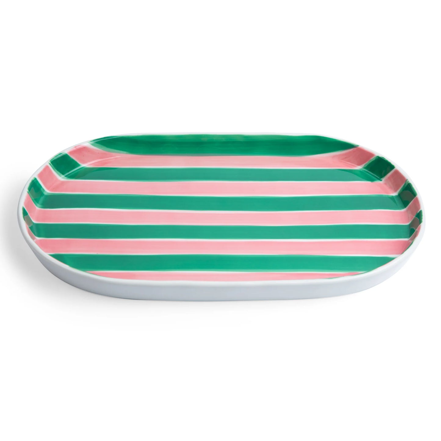 Oval Platter ~ Pink and Green Stripes.