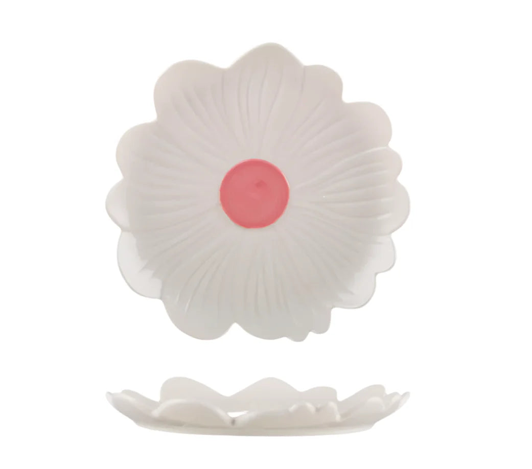 Daisy Plate ~ White with Pink Centre
