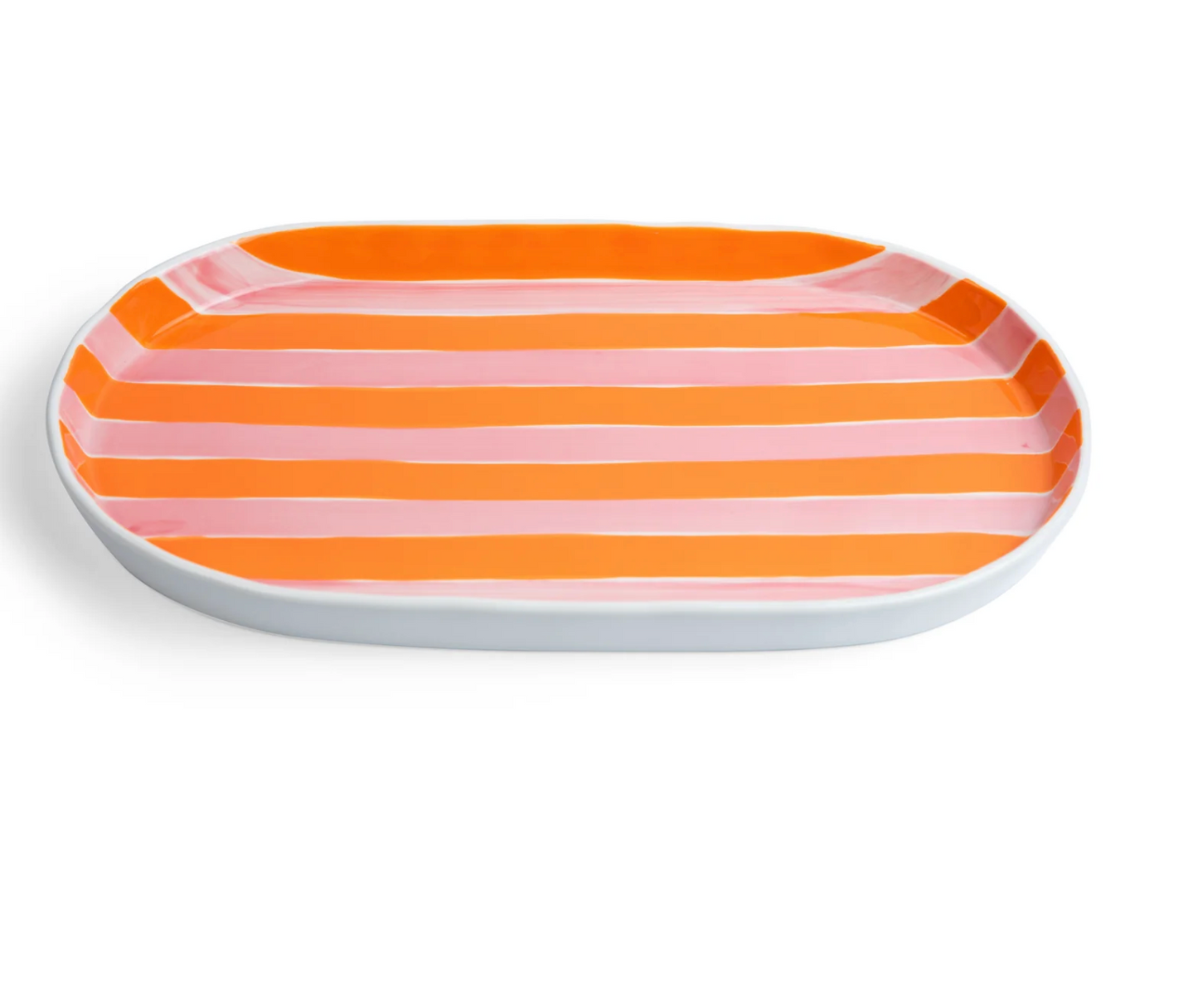 Oval Platter ~ Pink and Orange Stripes