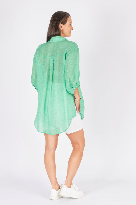 Athena Linen Blouse ~ Spring Green