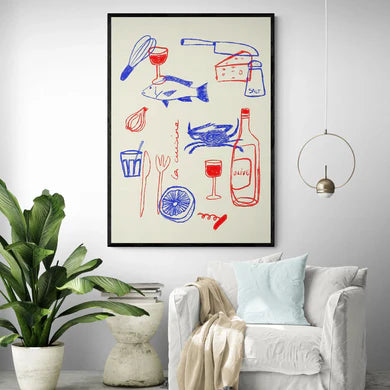 Food & Wine | Byalmaklub A0 84x119 cm / Framed Print (Natural Timber)