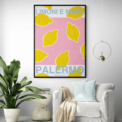 Palermo Lemon Print 84x119 cm / Framed Print (White)