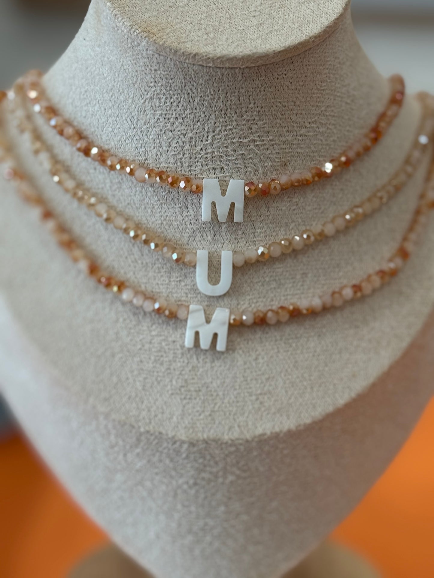 Beaded Initial Necklace ~ Natural