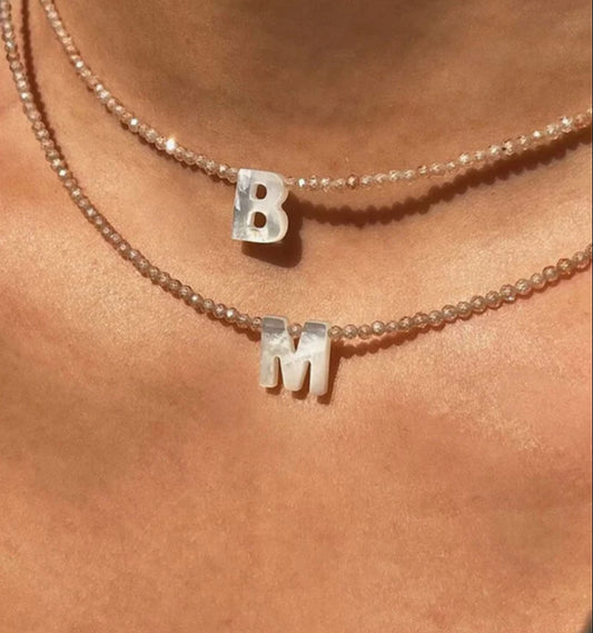 Beaded Initial Necklace ~ Natural