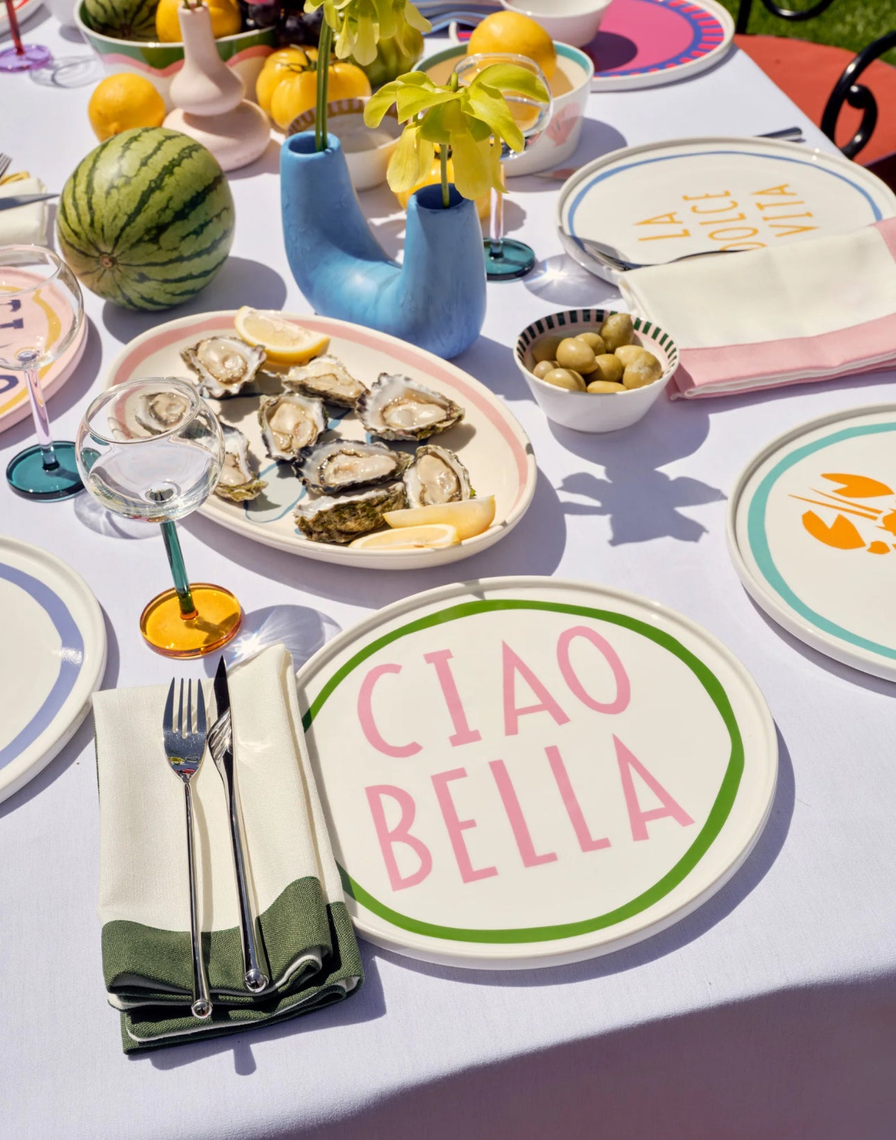 Plate ~ Pink Ciao Bella  ~ Pink Green Border