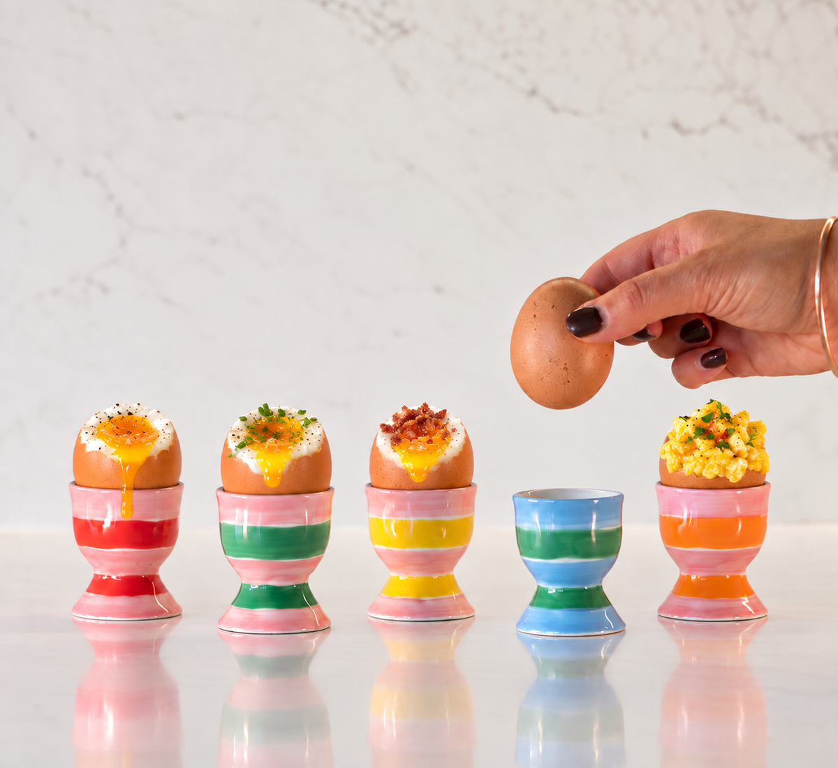 Egg Cup ~ Green & Pink Stripe