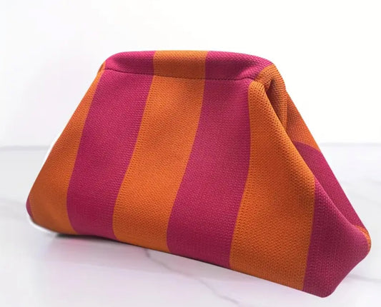 Clutch ~ Striped Makeup Bag ~ Orange & Hot Pink