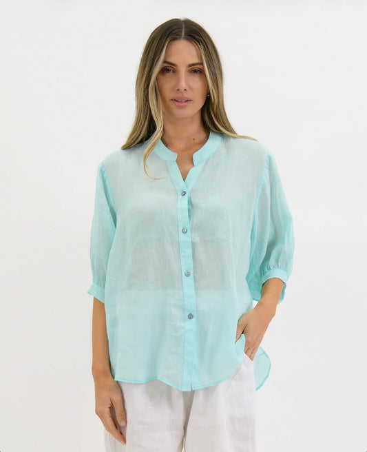 Aurora Linen Blouse - Arctic Blue