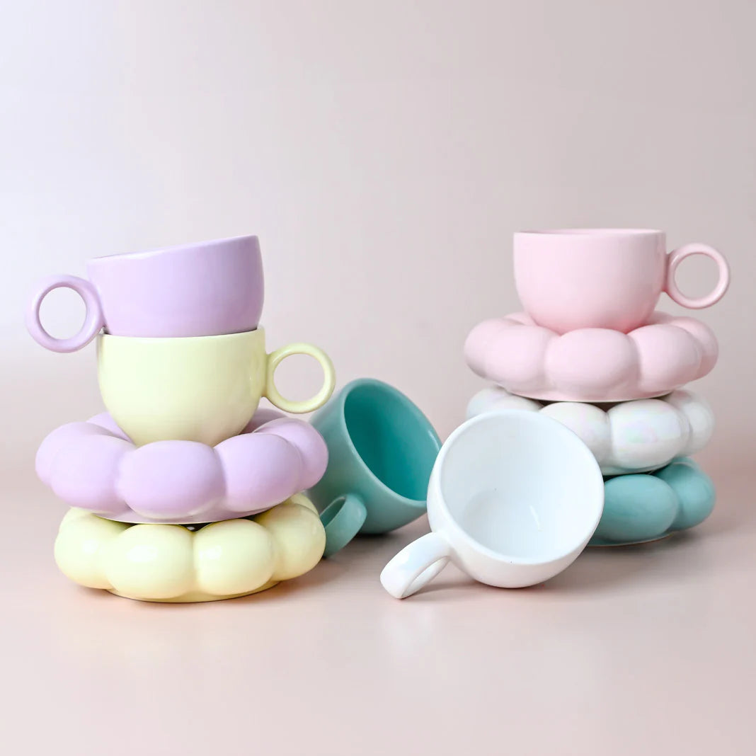 Flower Cup and Saucer Set ~ Pearl White