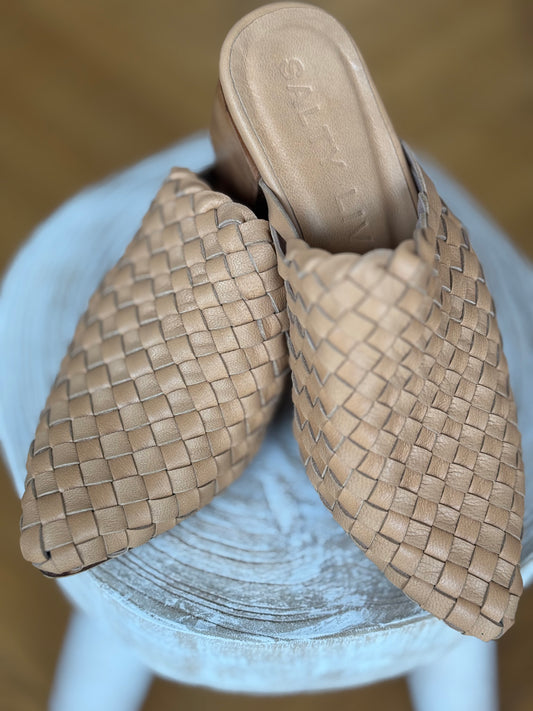 Ladies Leather Slides ~ Natural