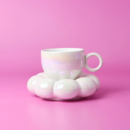 Flower Cup and Saucer Set ~ Pearl White