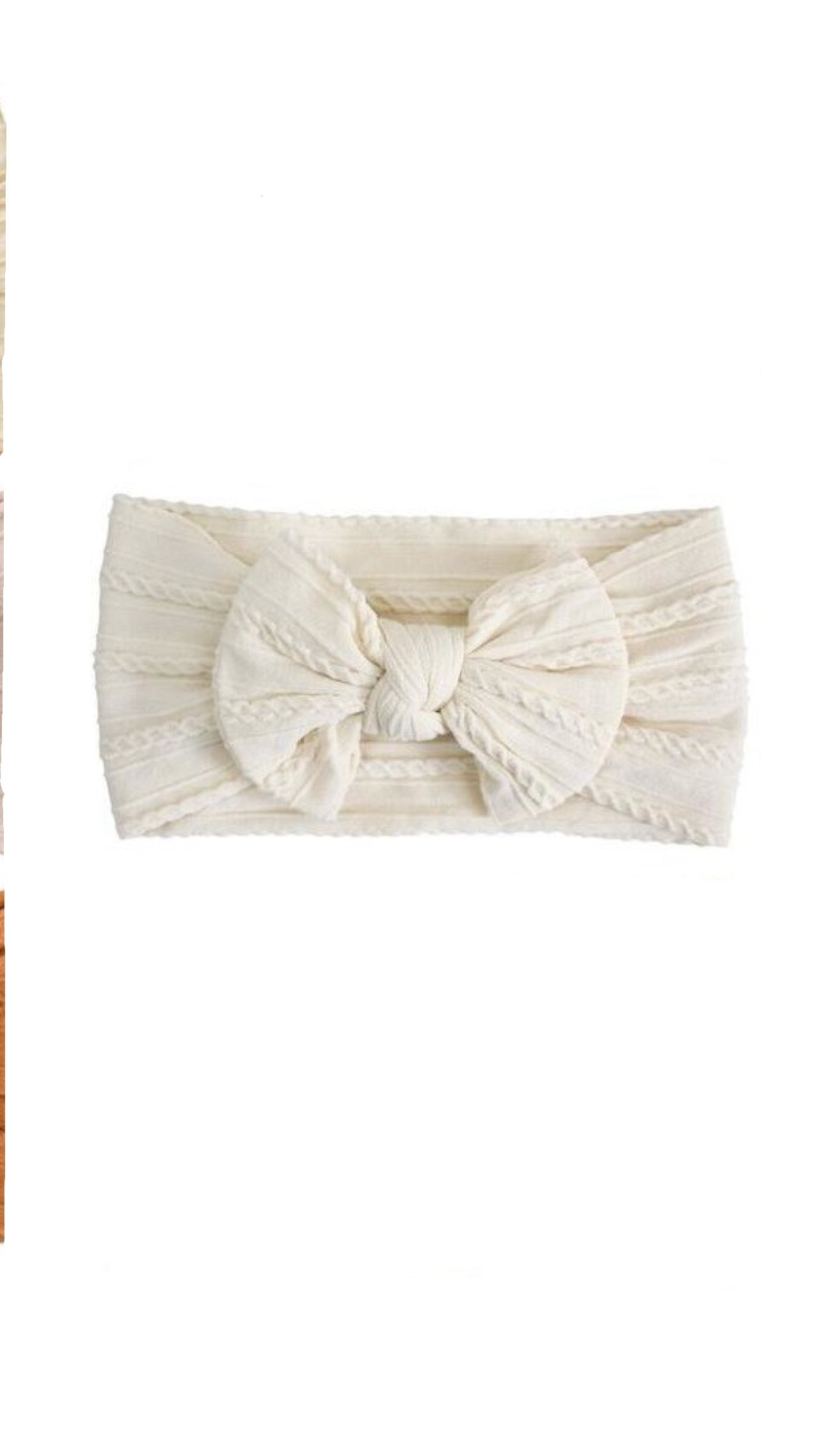 Knit Baby Bow Headband - Cream