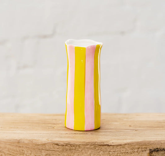 Vase ~ Pink and Yellow Stripe ~ Small