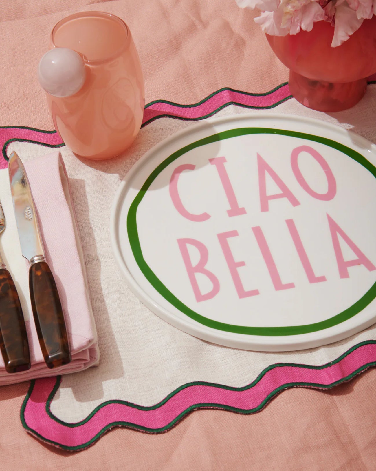 Plate ~ Pink Ciao Bella  ~ Pink Green Border