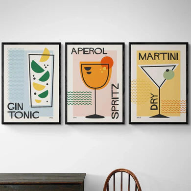 Aperol Spritz Set of 3 A1 60x84 cm / Framed Print (Natural Timber)