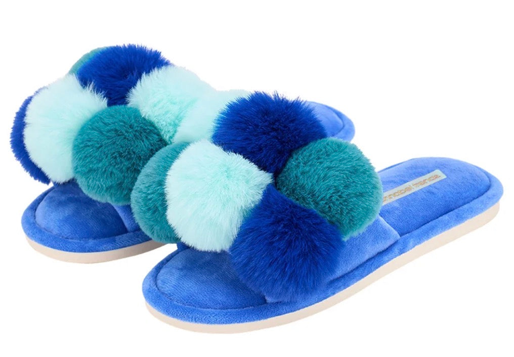 Pom Pom Slippers Multi Blue