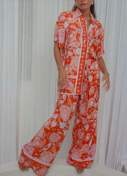 Coral Floral Pants