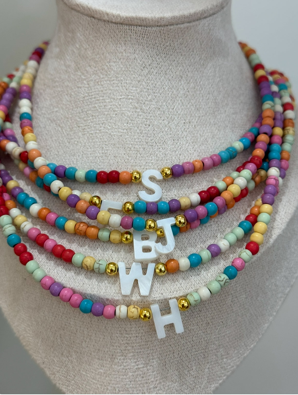 Beaded Initial Necklace ~ Multi Colour