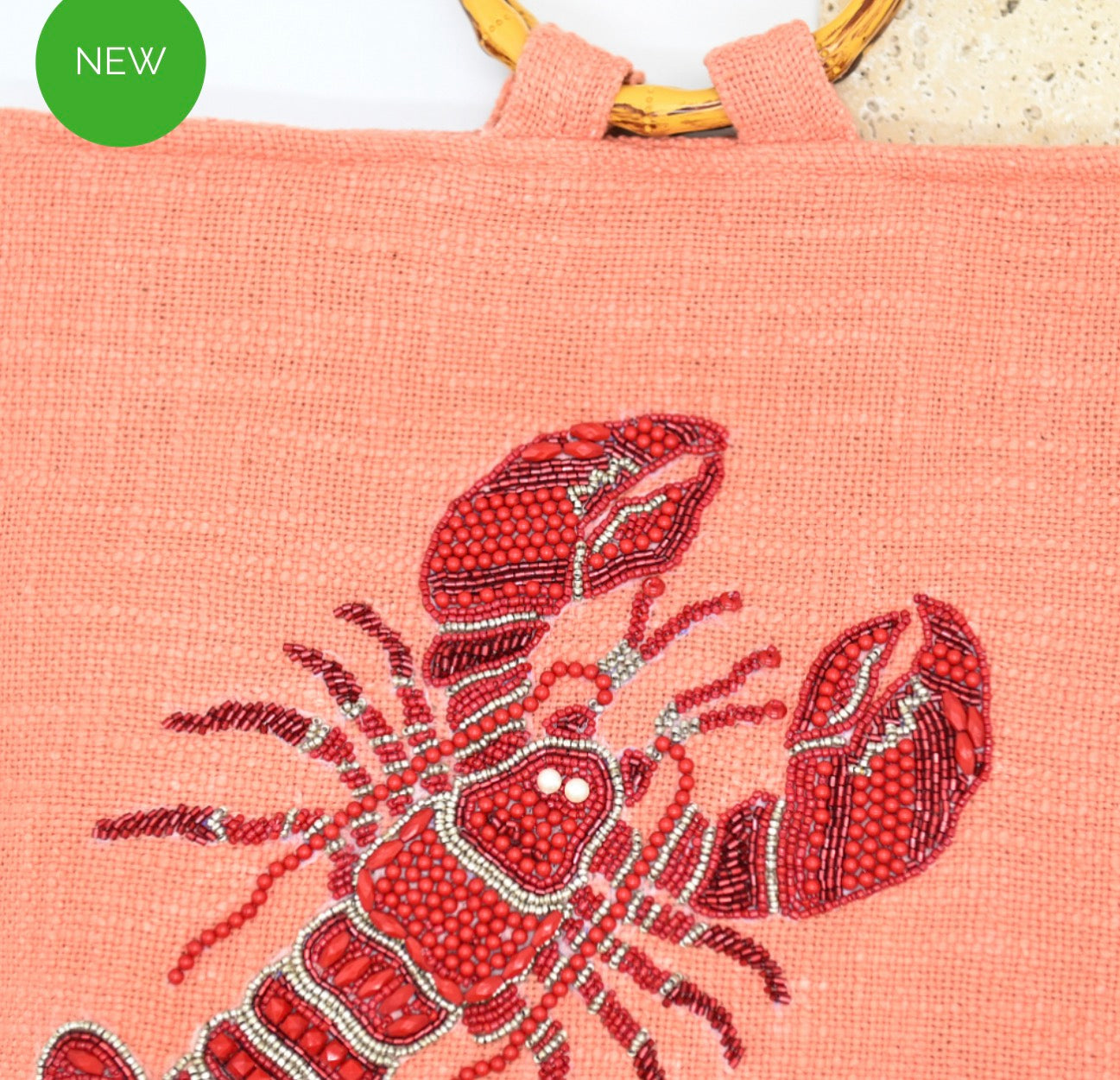 Lobster Beaded Tote Coral/Red