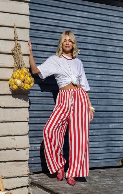 Drawstring Pants ~ Red/Natural
