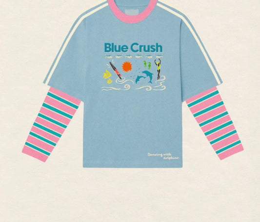 Blue Crush Long Sleeve Tee. Pink/Blue Sleeves.