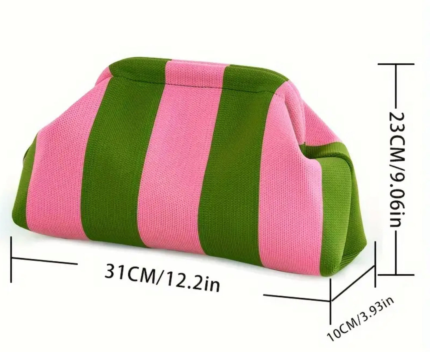 Clutch ~ Makeup Bag ~ Green/Pink Strip
