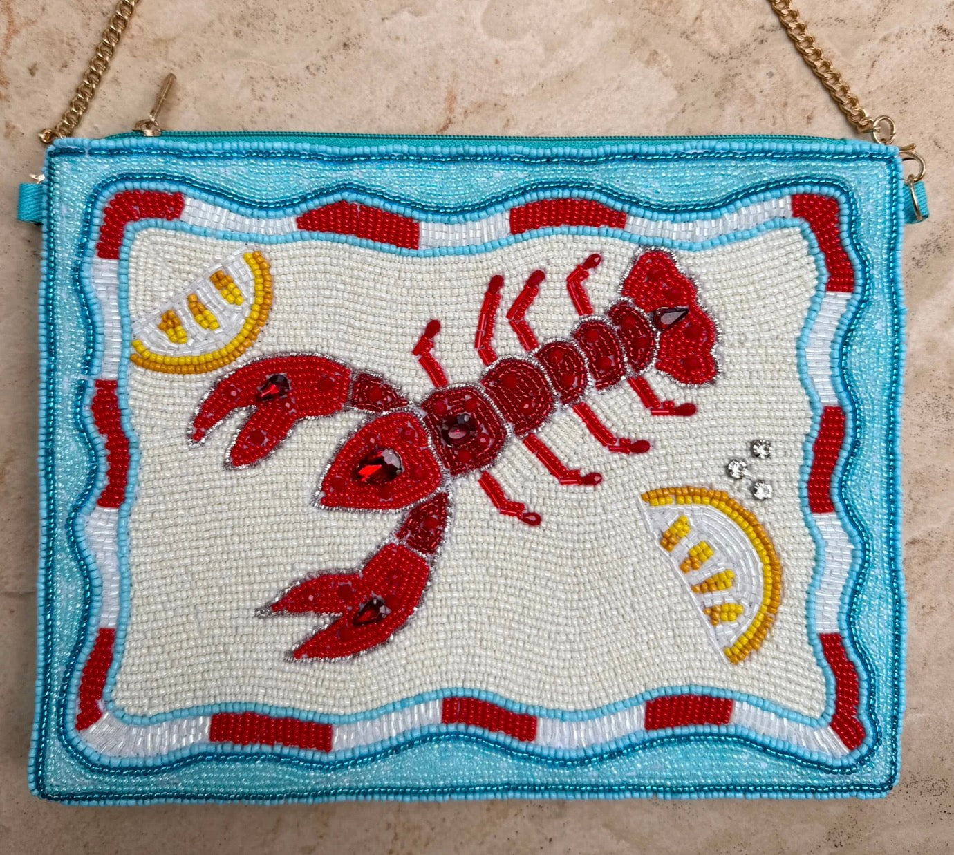 Lemon Lobster Beaded Clutch ~ 🍋🦞