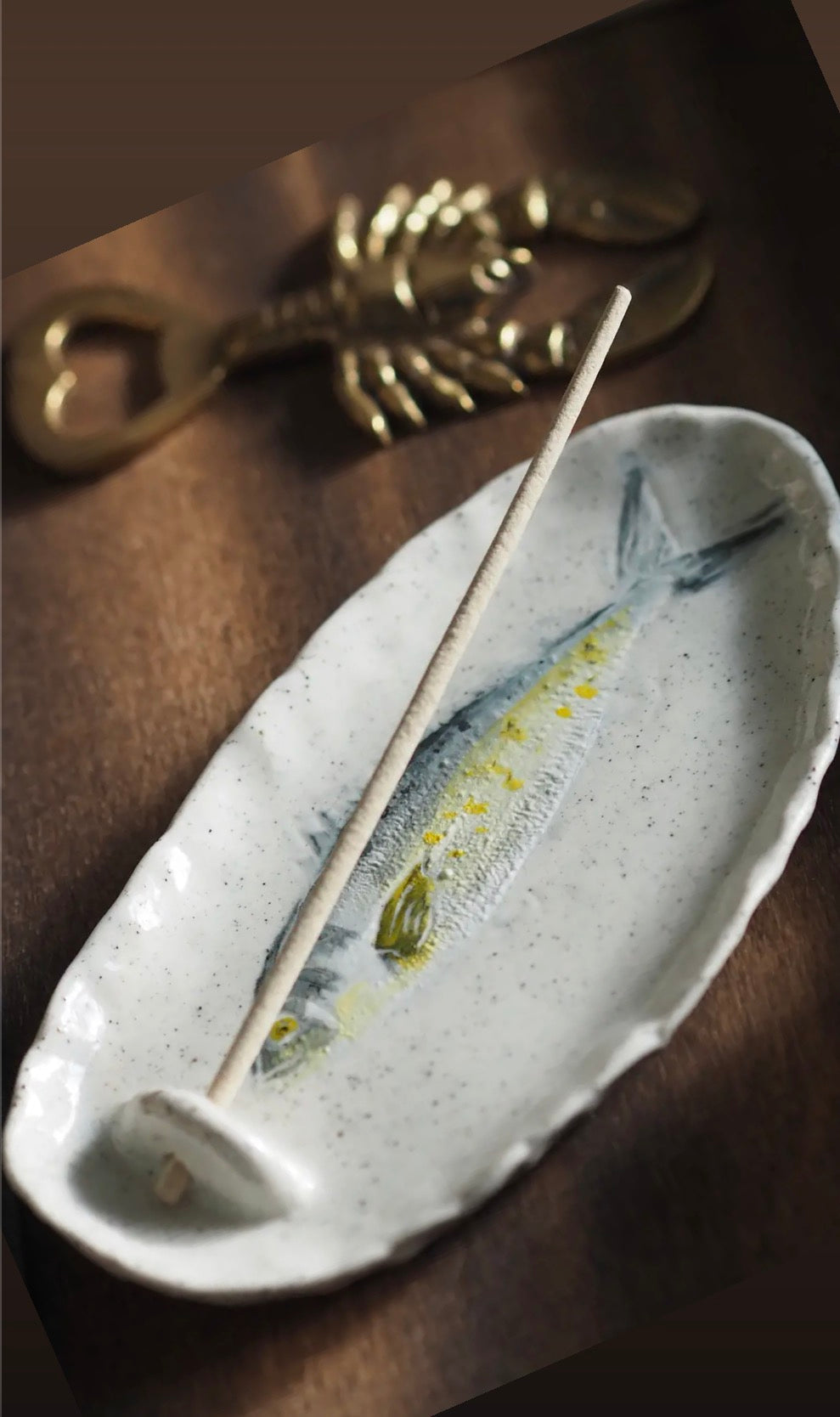 Incense Holder ~ Hand Painted~Fish Blue/Yellow