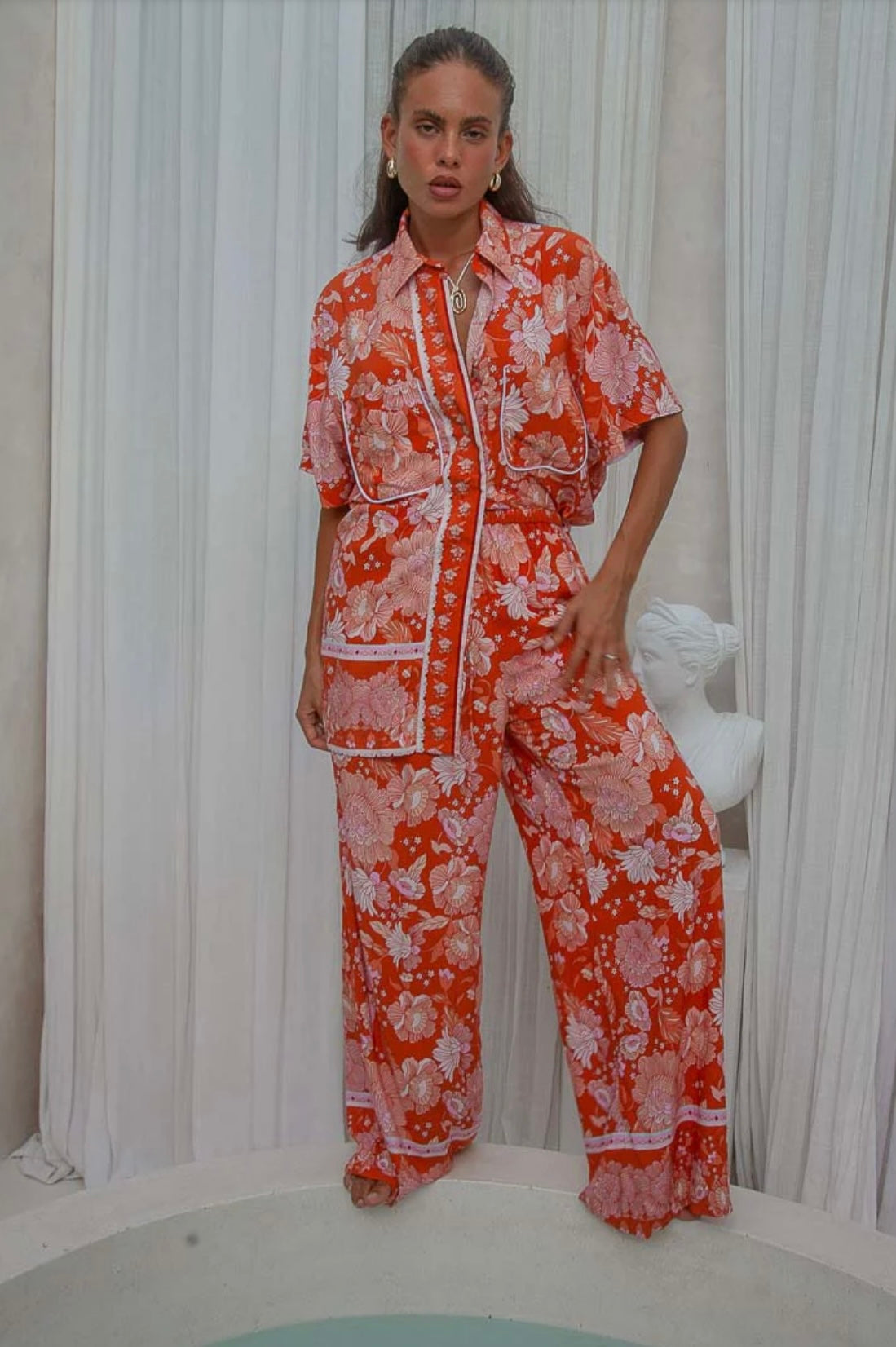 Coral Floral Pants