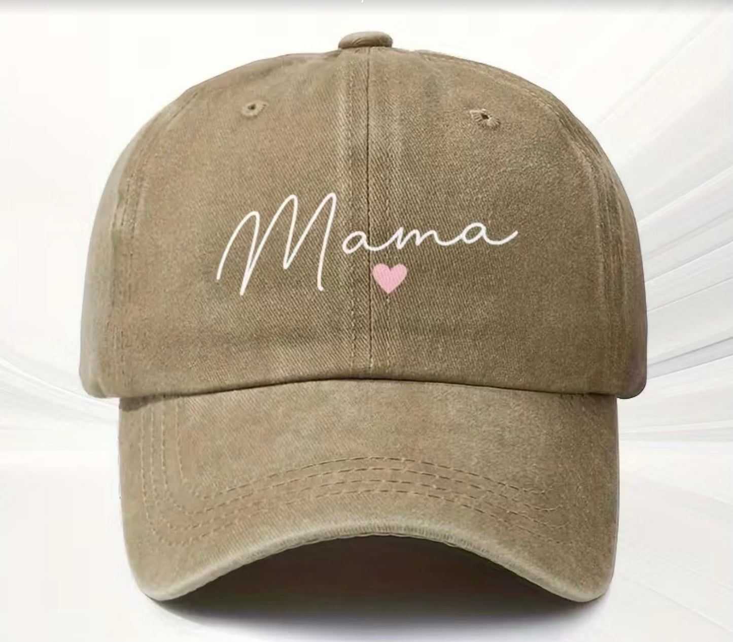Cap ~ Mama ~ Khaki ~ Pink Embroidered Heart