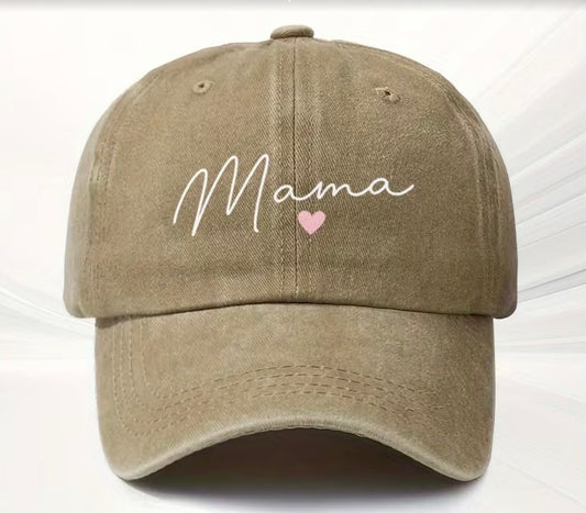 Cap ~ Mama ~ Khaki ~ Pink Embroidered Heart