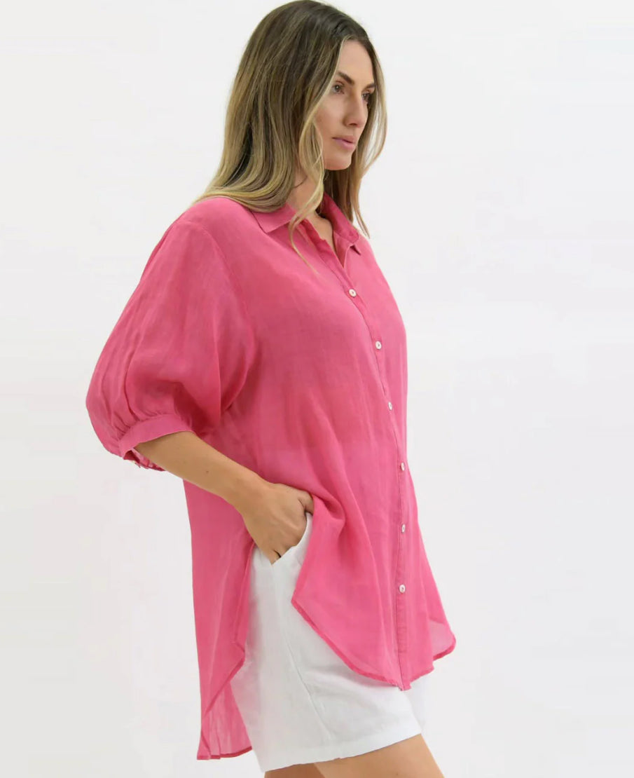 Athena Watermelon Linen Blouse