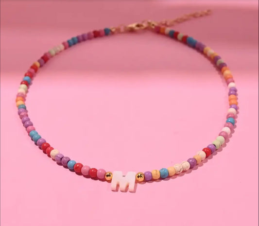 Beaded Initial Necklace ~ Multi Colour
