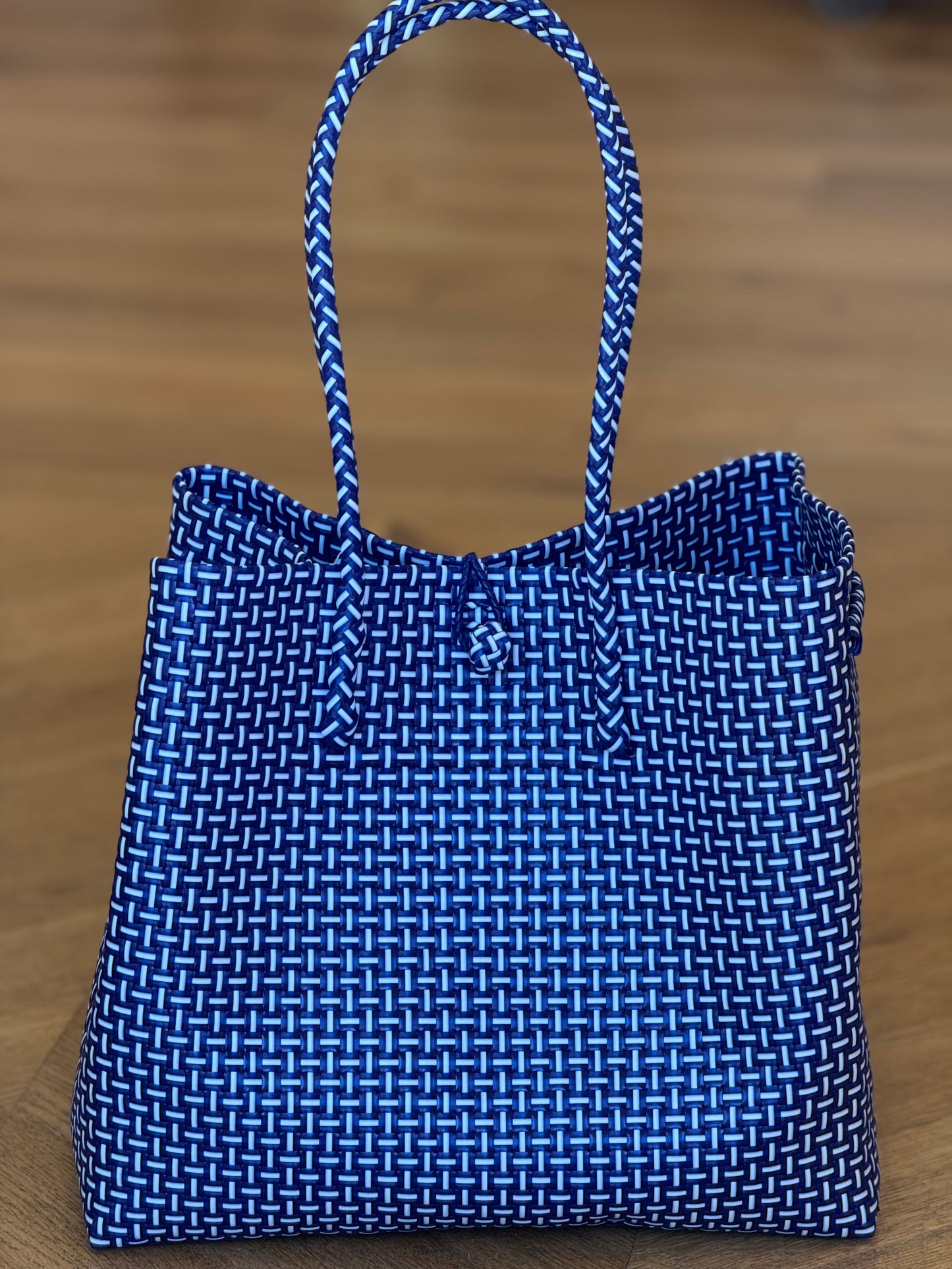 Recycled Plastic Basket ~ Mykonos Blue/White