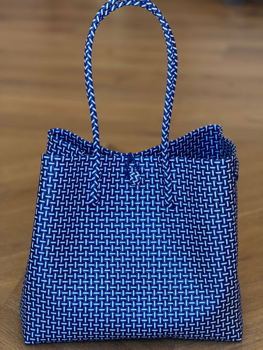 Recycled Plastic Basket ~ Mykonos Blue/White