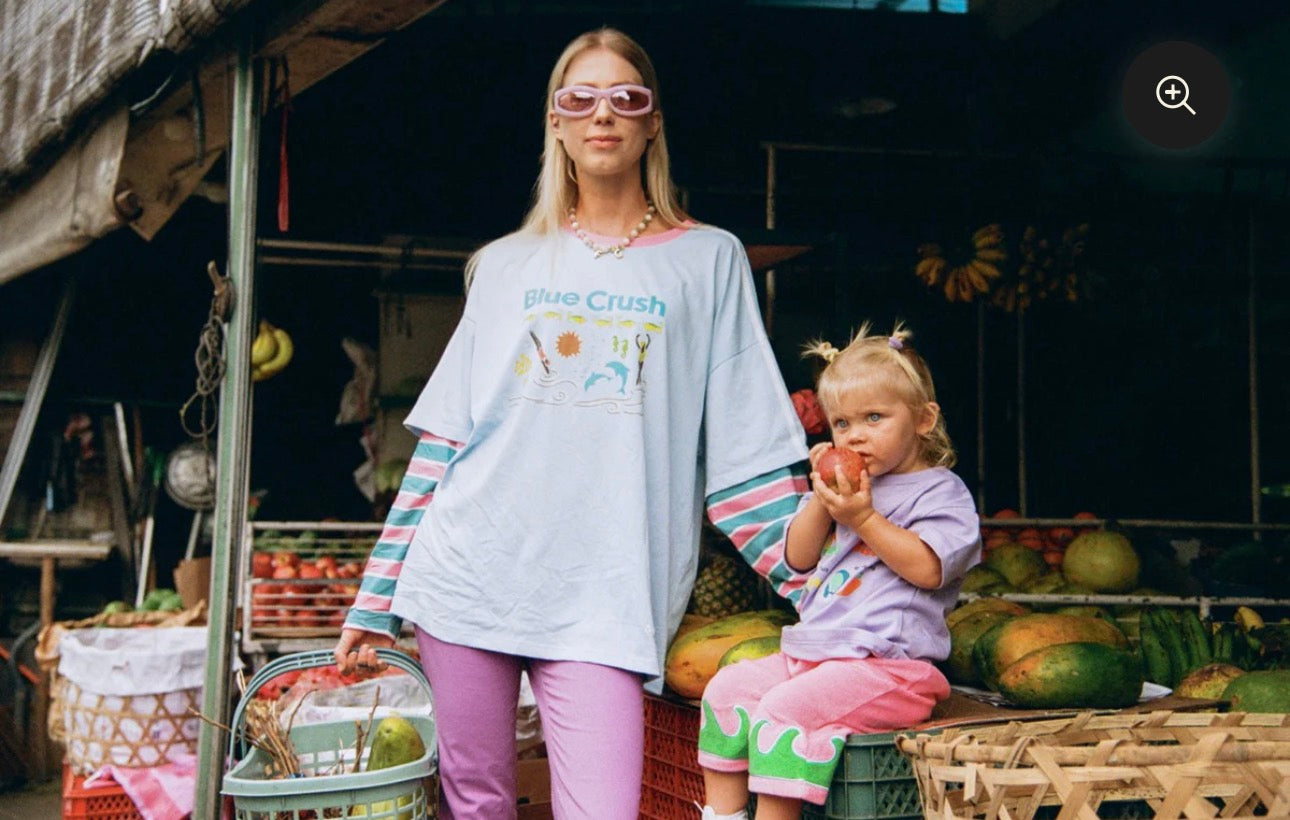 Blue Crush Long Sleeve Tee. Pink/Blue Sleeves.