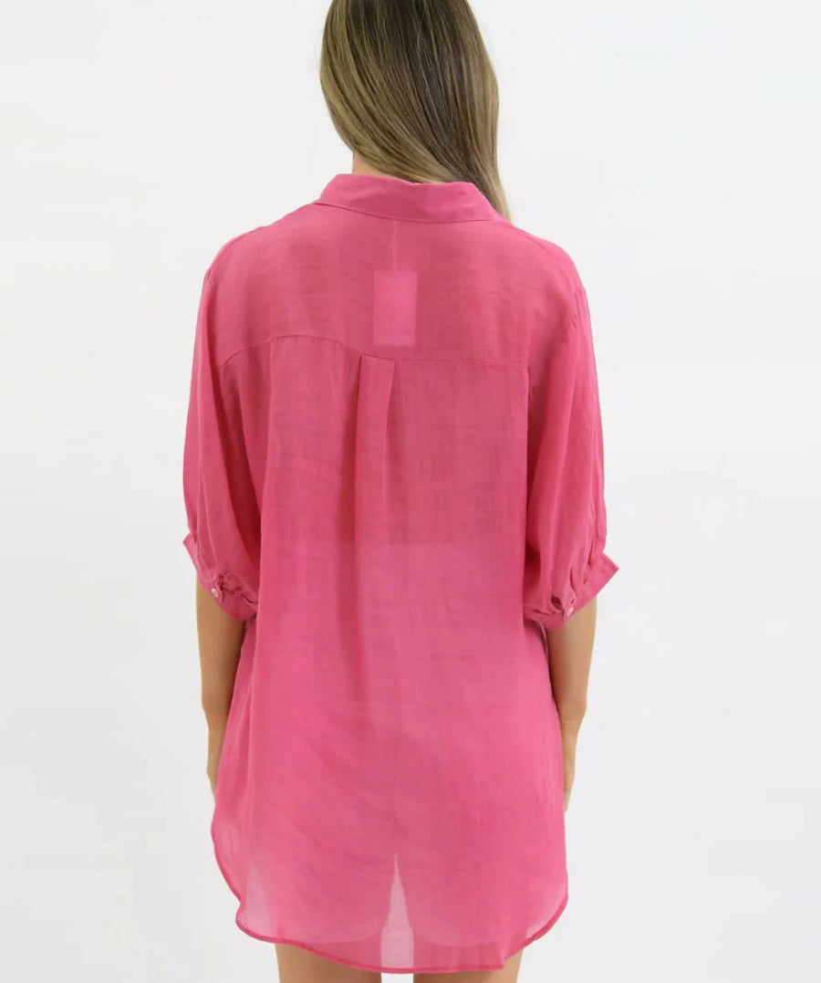 Athena Watermelon Linen Blouse