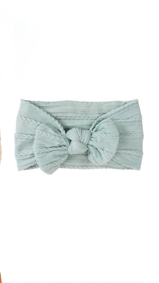 Knit Baby Bow Headband - Muted Turquoise