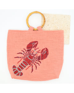 Lobster Beaded Tote Coral/Red