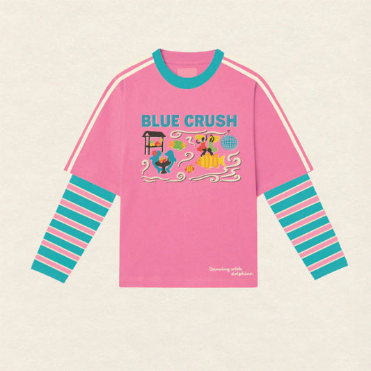Blue Crush Long Sleeve Tee. Pink/Blue Sleeves