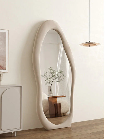 Standing Maiden Mirror Full Length 1.7m Aesthetic Full Size Floor Mirror Bedroom Creative Modern Pearl White