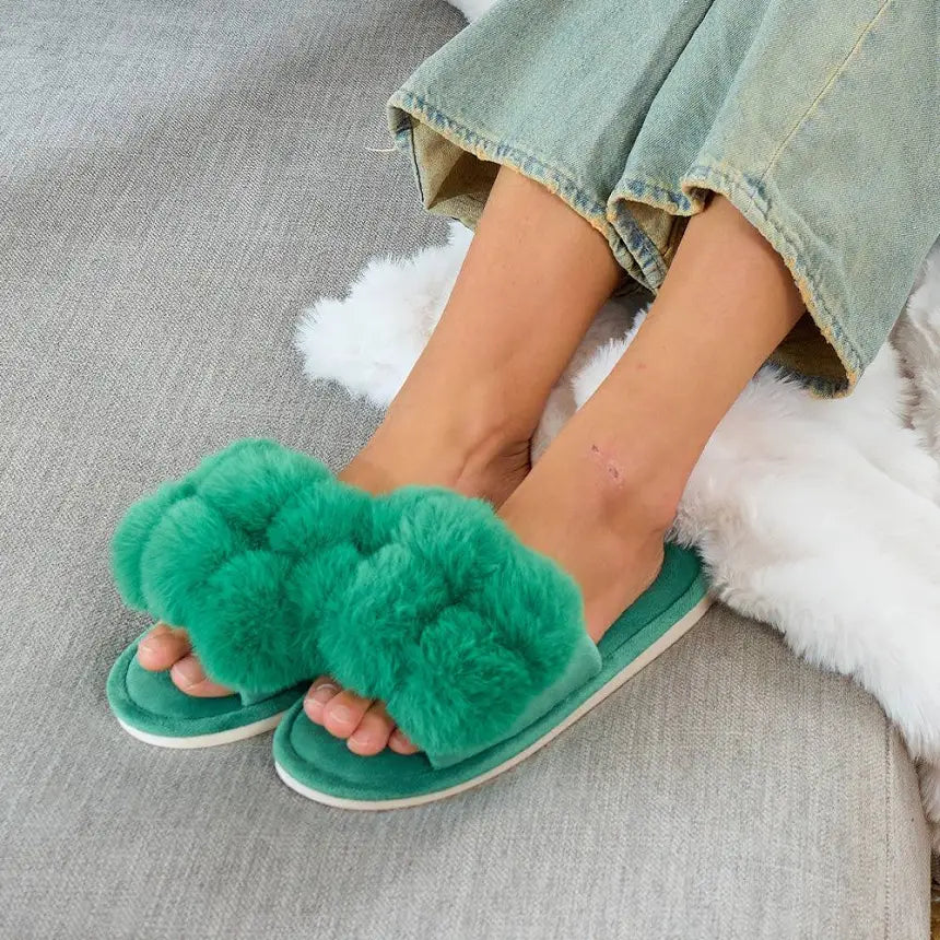 Pom Pom Slippers ~Emerald