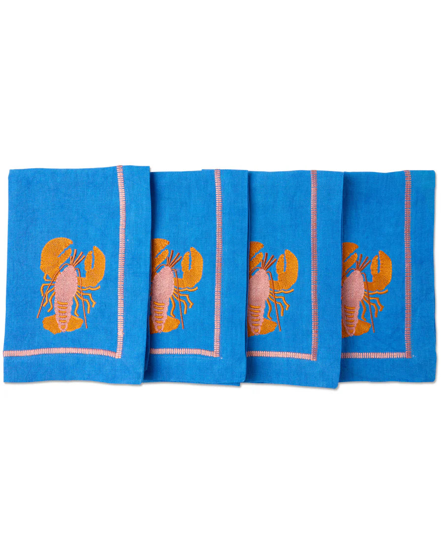 Lobster Embroidered Napkin Set ~ Linen 4